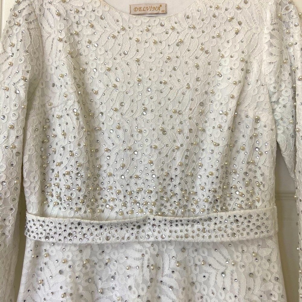 DELVINA Maxi Dress Long Sleeves White Size M